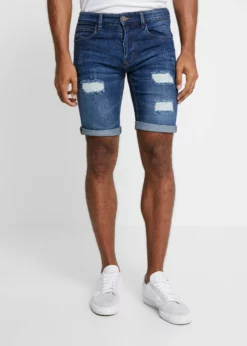 Indicode Jeans KADEN HOLES - Szorty Jeansowe - Medium Indigo | Modne i Wygodne Szorty Męskie