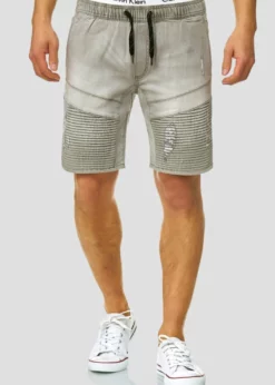 Indicode Jeans MIT ELASTISC - Szorty Jeansowe - Jasny Szary | Wygodne i Elastyczne Szorty Męskie