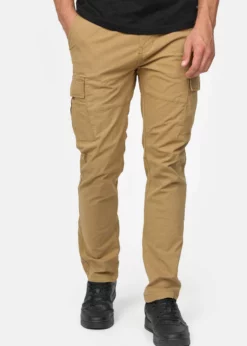 Indicode Jeans Bojówki Camel - Męskie Spodnie Bojówki w Stylu Militarnym