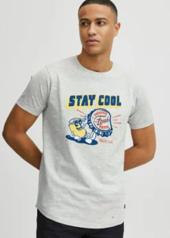 Indicode Jeans IDDANIEL - T-shirt Z Nadrukiem - Light Grey Mix | Męska Koszulka