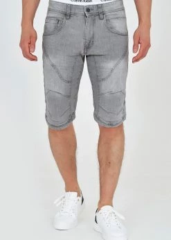 Indicode Jeans LEON - Szorty Jeansowe - Lt Grey | Męskie Szorty z Elastycznej Dżinsowej Tkaniny
