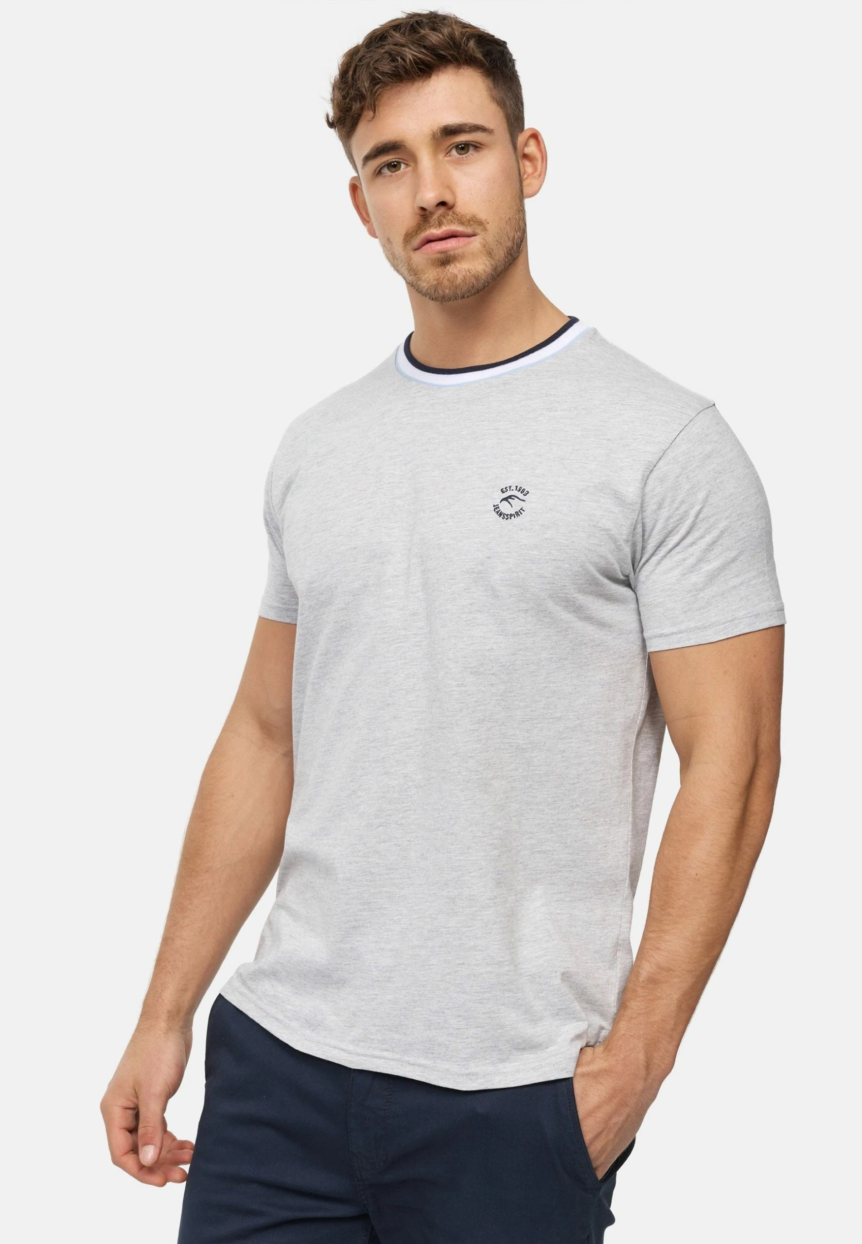 Indicode Jeans T-shirt Basic - Lt Grey Mix | Męska Bawełniana Koszulka 1 Indicode Jeans T-shirt Basic - Lt Grey Mix | Męska Bawełniana Koszulka